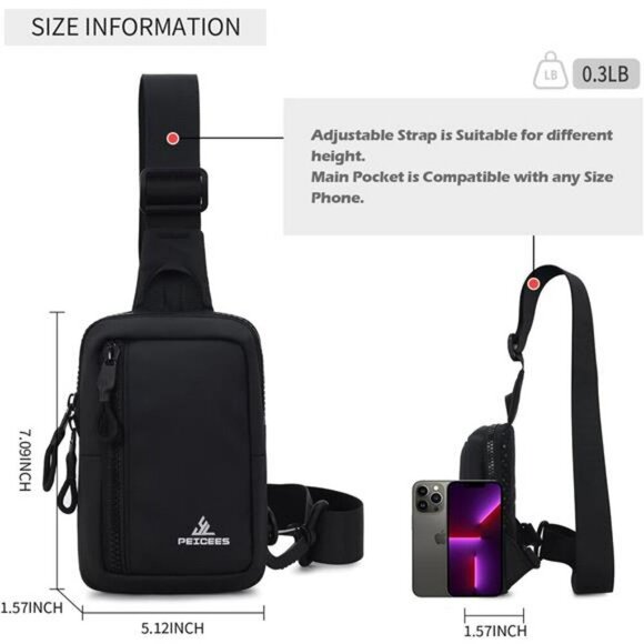 Peicees Mini Crossbody Sling Bag for Men Women Travel Running Shoulder Bag - Picture 6 of 8